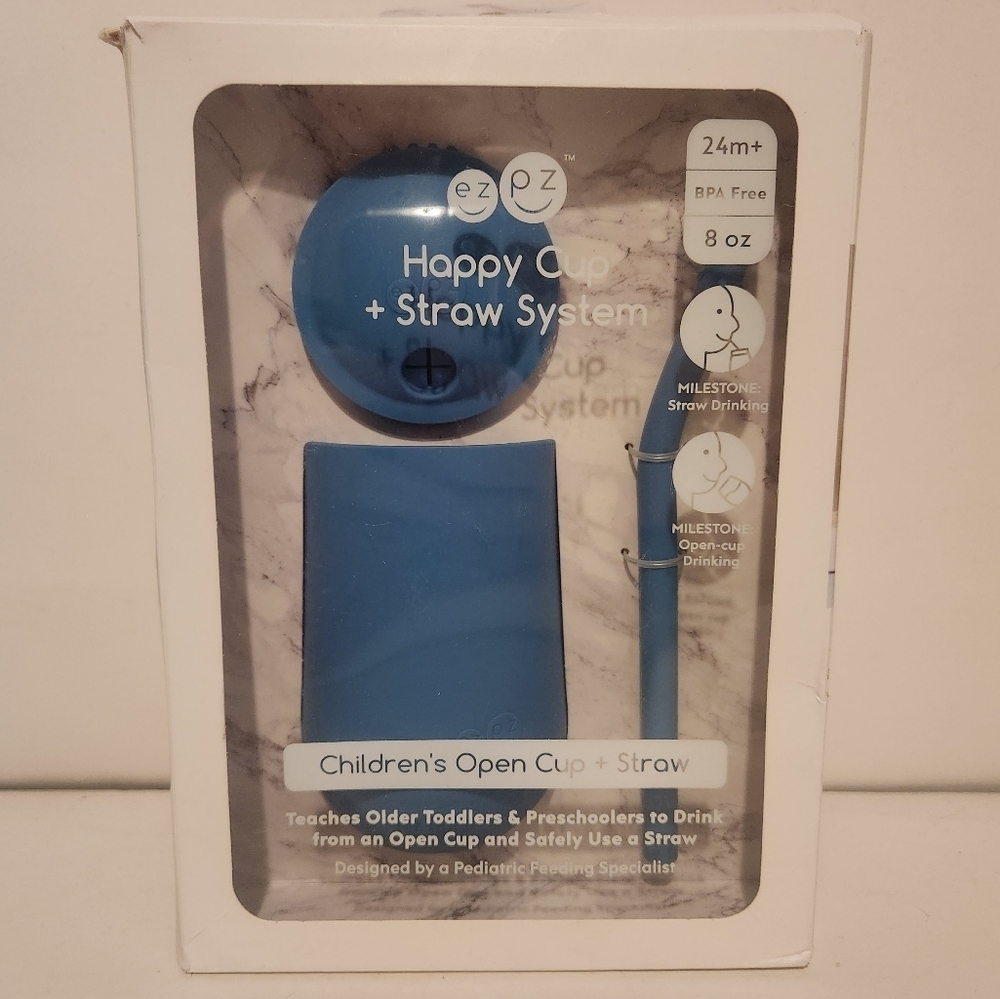 Brand New EZ PZ 24m+ Blue Happy Cup and Straw System Learning Drink Cup